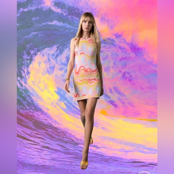 Nicole Miller Knit Psychedelic Colorful Wave Pattern Bodycon Sleeveless Dress XS - Picture 6 of 6